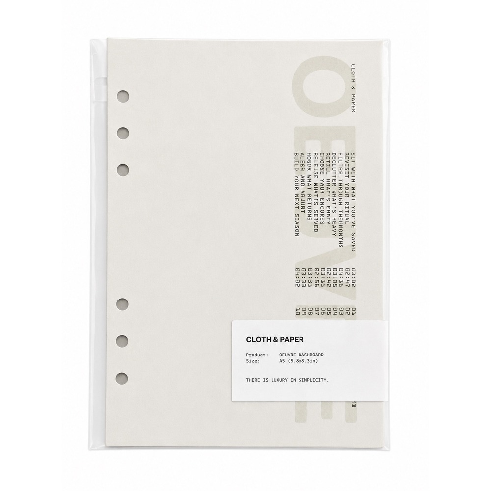 Cloth & Paper (C&P) Oeuvre Dashboard A5 Planner Insert Minimalist Neutral
